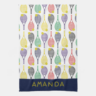 Tennis Multi-Coloured Personalized Name or Monogra Kitchen Towel