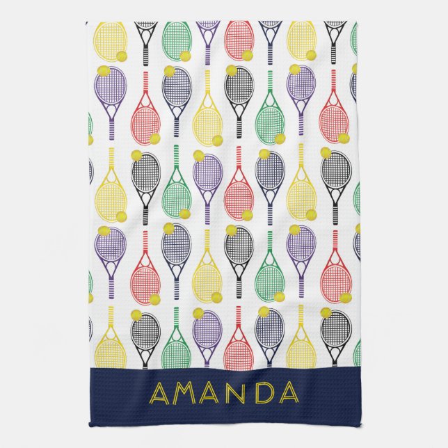 Tennis Multi-Coloured Personalized Name or Monogra Kitchen Towel (Vertical)