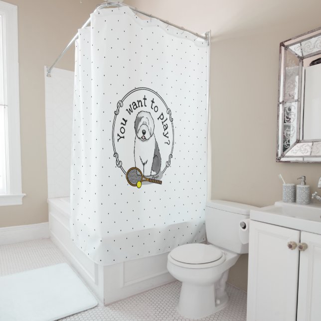 Tennis Old English Sheepdog (Grey 1) Dog Cute (In Situ)