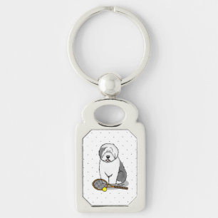 Tennis Old English Sheepdog (Grey 1) Dog Cute Keychain