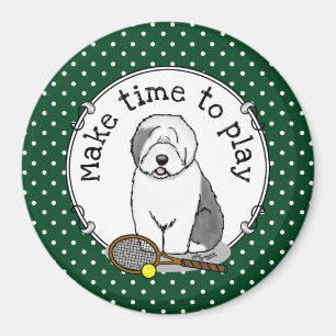 Tennis Old English Sheepdog (Grey 1) Dog Cute Magnet