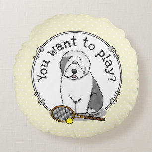 Tennis Old English Sheepdog (Grey 1) Dog Cute Round Pillow