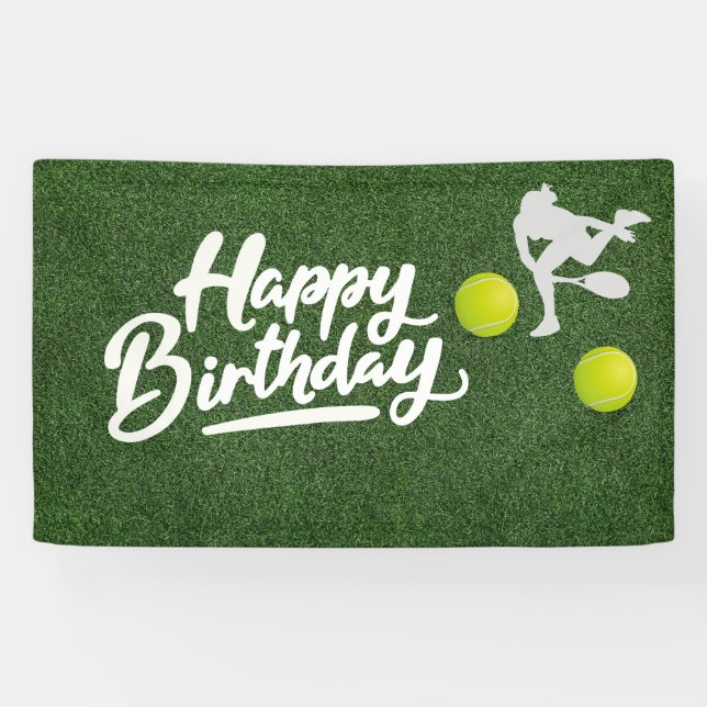 Tennis  on green grass Happy Birthday Banner (Horizontal)