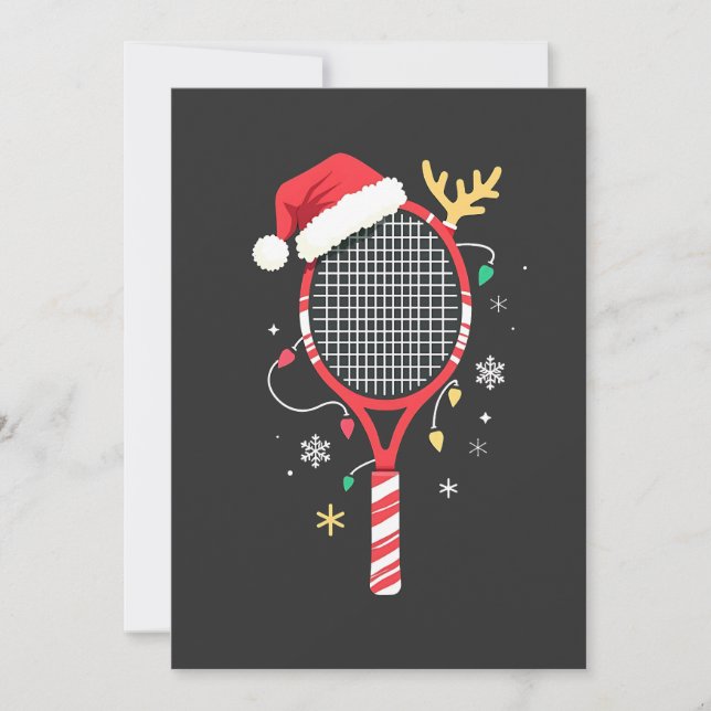 Tennis Paddle with Santa Hat and Christmas Lights Invitation (Front)