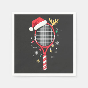 Tennis Paddle with Santa Hat and Christmas Lights Napkin