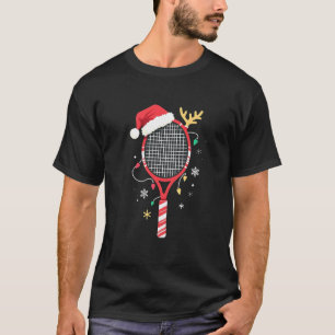 Tennis Paddle with Santa Hat and Christmas Lights T-Shirt