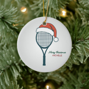 Tennis Paddle with Santa Hat Custom Christmas      Ceramic Ornament