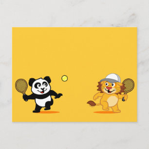 Tennis Panda & Lion Postcard