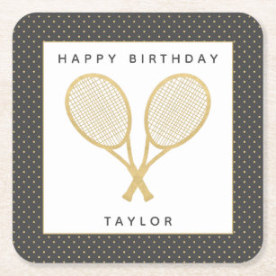 Tennis Party Chic Gold and Grey Custom Square Paper Coaster