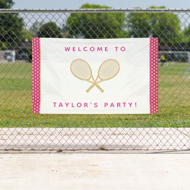 Tennis Party Chic Gold and Pink Custom Banner (Insitu)