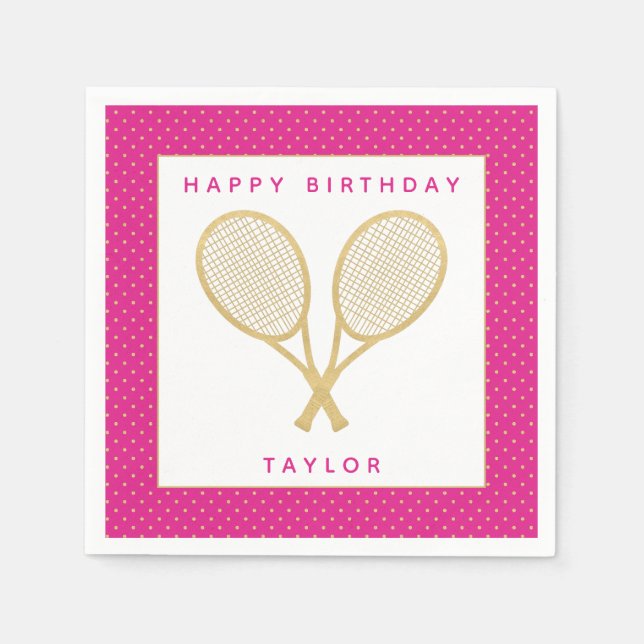 Tennis Party Chic Gold and Pink Custom Napkin (Front)