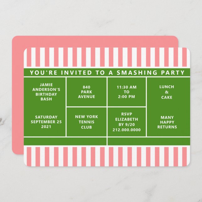 Tennis Party Invitation (Front/Back)