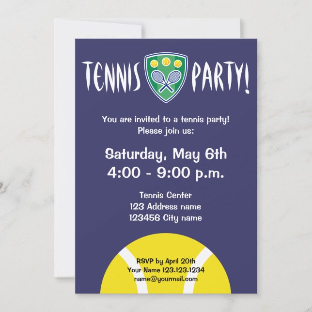 Tennis party invitations | celebration invites (Front)