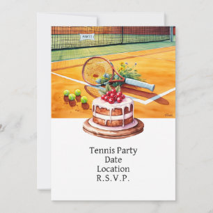 Tennis Party on the court with cake and ball  Invitation