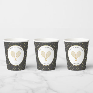 Tennis Party Sports Personalized Grey and Gold Paper Cups