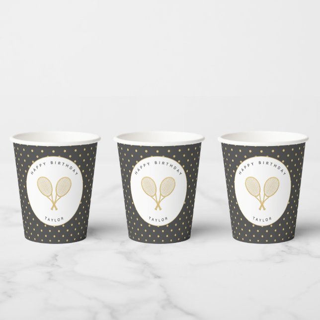 Tennis Party Sports Personalized Grey and Gold Paper Cups (Multi)