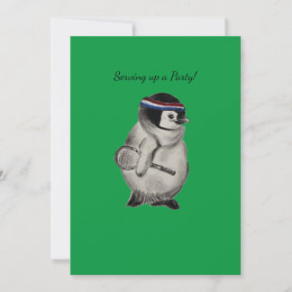 Tennis Penguin with Racket Party Invitation