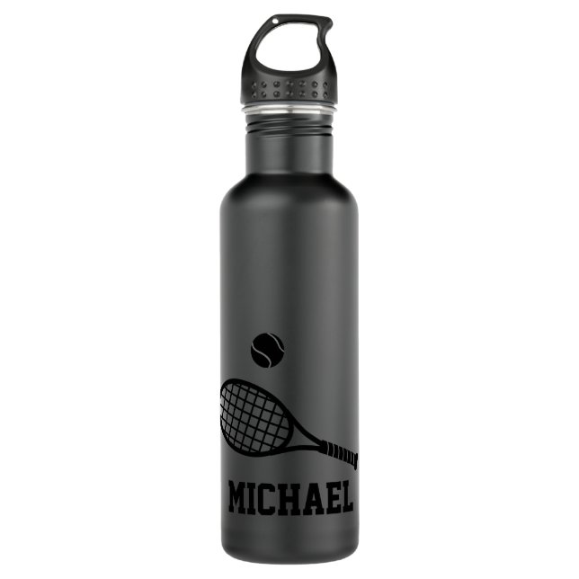 Tennis Personalized Name Black 710 Ml Water Bottle (Front)