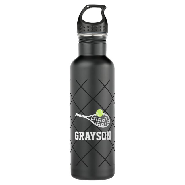 Tennis Personalized Name Modern Black 710 Ml Water Bottle (Front)