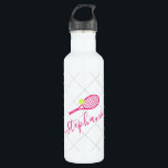 Tennis Personalized Name Pink 710 Ml Water Bottle<br><div class="desc">Pink and white personalized black stainless steel water bottle with a tennis racket monogram in an elegant and cute calligraphy script font with a subtle net pattern background.</div>