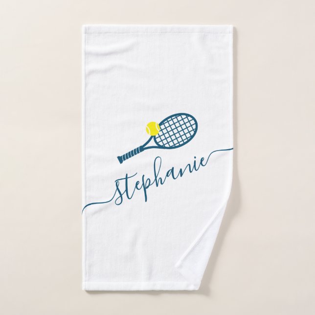 Tennis Personalized Name Script Monogram Blue Hand Towel (Hand Towel)