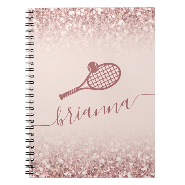 Tennis Personalized Pink Girly Sparkle Notebook (Front)