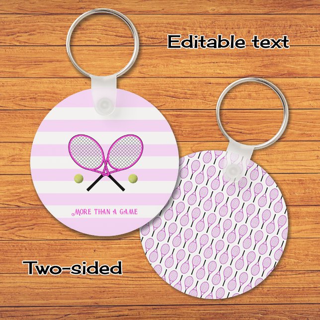 Tennis personalized pink striped keychain (Creator Uploaded)