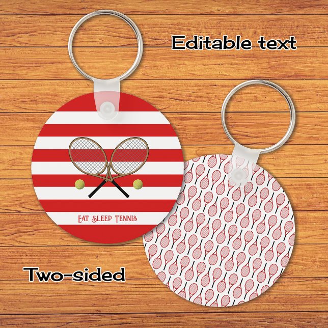Tennis personalized red striped keychain (Creator Uploaded)
