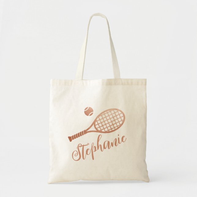 Tennis Personalized Script Name Copper Terracotta Tote Bag (Front)