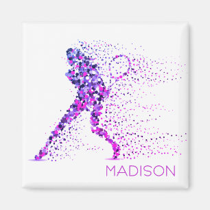 Tennis Pink Pixels Personalized Name Magnet