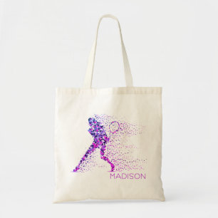 Tennis Pink Pixels Personalized Name Tote Bag