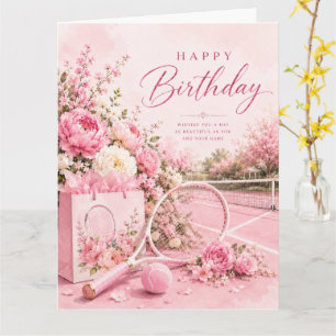 Tennis Pink Themed Happy Birthday Woman Player Card
