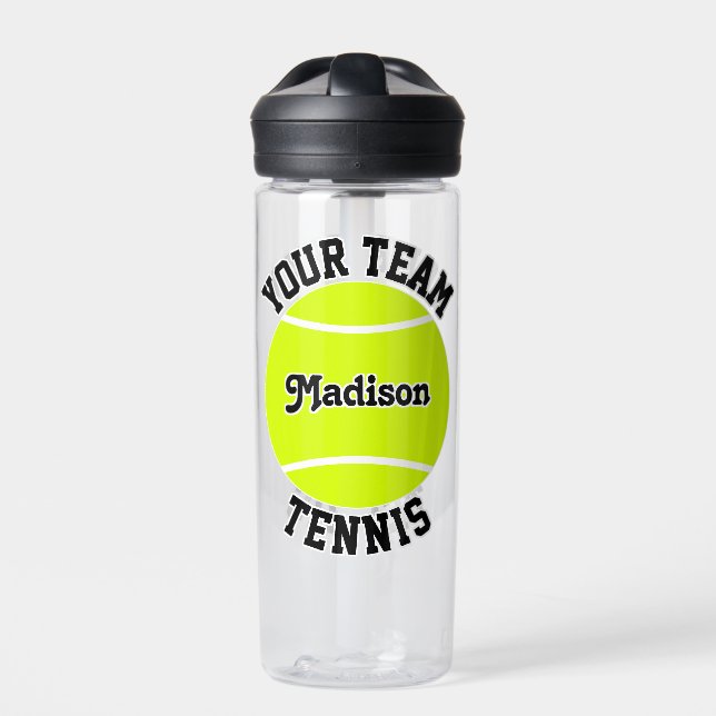Tennis Player and Team Name Personalized Sports Water Bottle (Front)