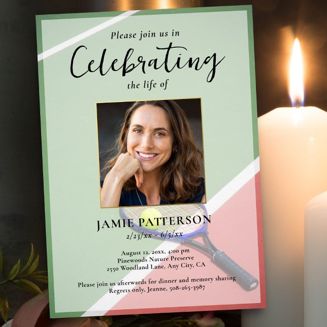 Tennis Player, Celebration of Life Photo Funeral Invitation (Creator Uploaded)