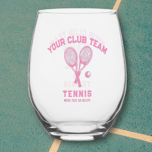 Tennis Player Club Team Name Personalized Pink Stemless Wine Glass