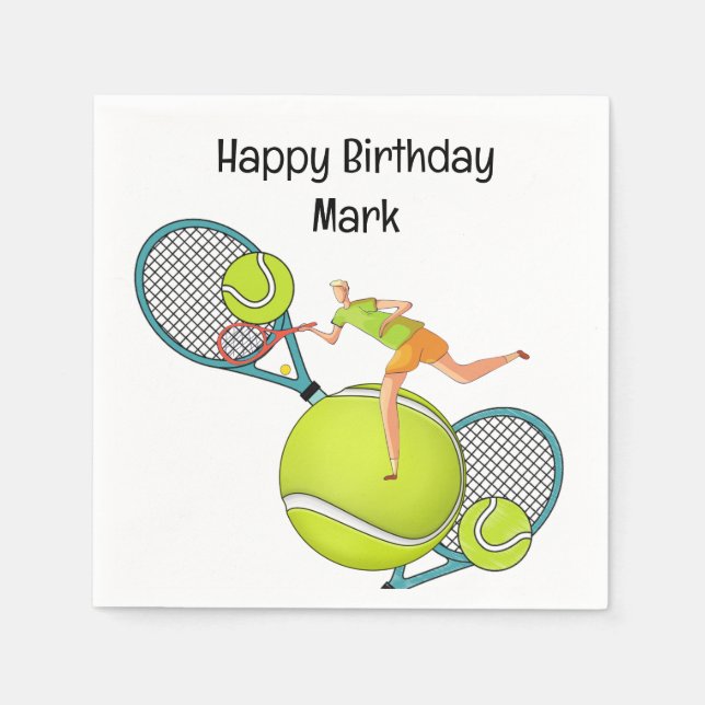 Tennis  player for birthday party napkin (Front)