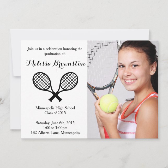 Tennis Player Graduation Party Photo Invite (Front)
