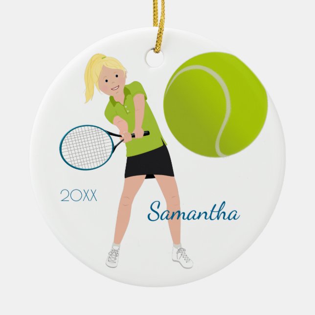Tennis Player Light Blonde Keepsake Ornament (Front)