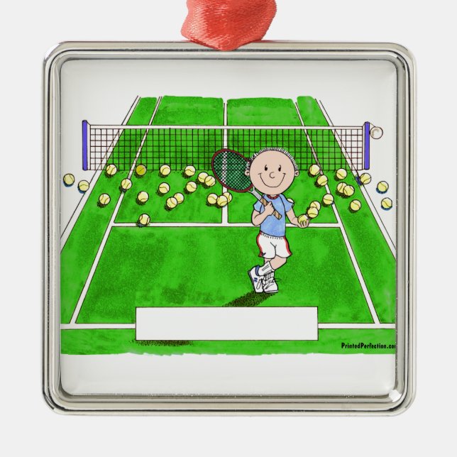 Tennis Player, Male - Personalized Cartoon Metal Ornament (Front)