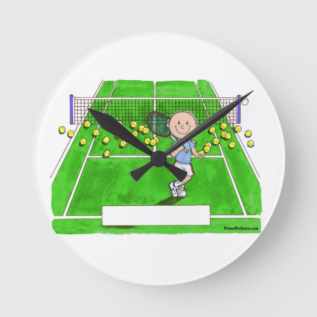 Tennis Player, Male - Personalized Cartoon Round Clock (Front)