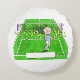 Tennis Player, Male - Personalized Cartoon Round Pillow
