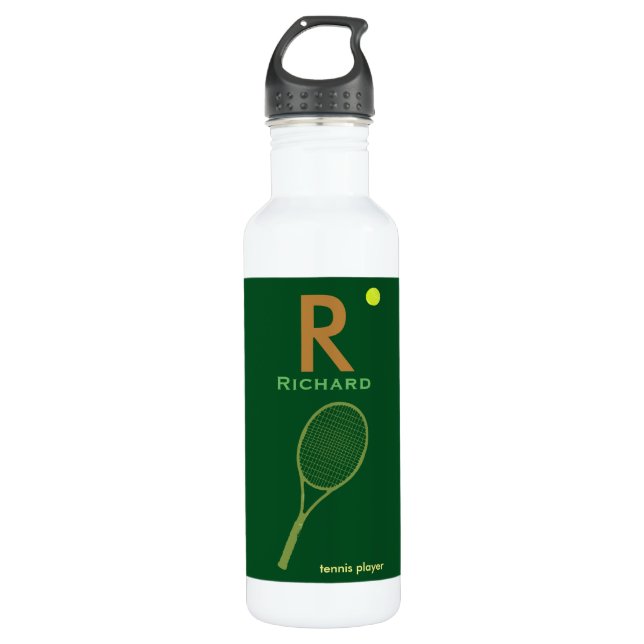 tennis player name and initial personalized 710 ml water bottle (Front)