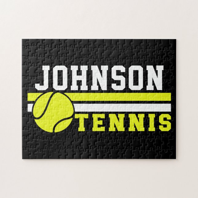 Tennis Player NAME Ball Game Court Personalized Jigsaw Puzzle (Horizontal)