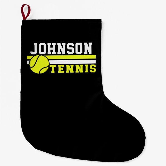 Tennis Player NAME Ball Game Court Personalized Large Christmas Stocking (Front)