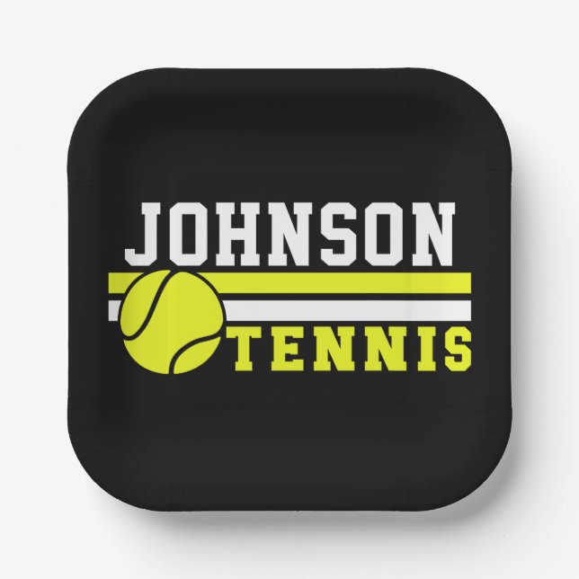 Tennis Player NAME Ball Game Court Personalized Paper Plate (Front)
