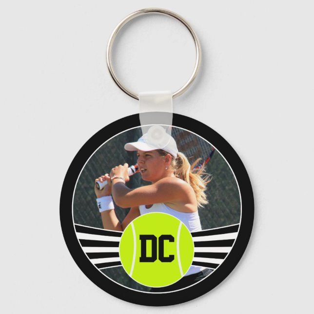Tennis Player Photo and Initials Custom Key Chains (Front)