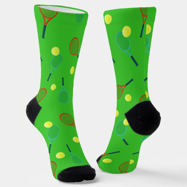 Tennis Player Racquets and Balls Patterned Socks (Angled)