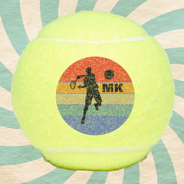 Tennis Player Retro Big Bold Monogrammed Balls (Monogrammed tennis player logo in retro modern design. 
Smash it out on the court!)