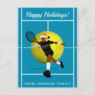 Tennis Player Santa Court & Ball Family Holidays Postcard