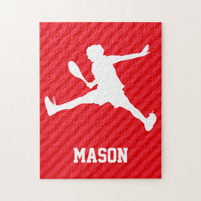 Tennis Player; Scarlet Red Stripes Jigsaw Puzzle (Vertical)
